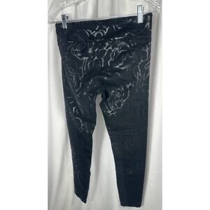 Fabletics Leggings Women M Black Metallic‎ Rose Floral Yoga Activewear